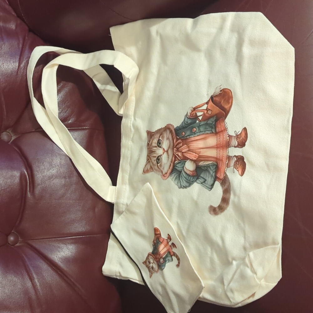NWT ⚜️😺 MADAM CHAT 😺⚜️ Cotton TOTE & POUCHETTE Bundle 🌿PEACE GARDEN DESIGNS